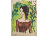 Стара картина гваш женски портрет