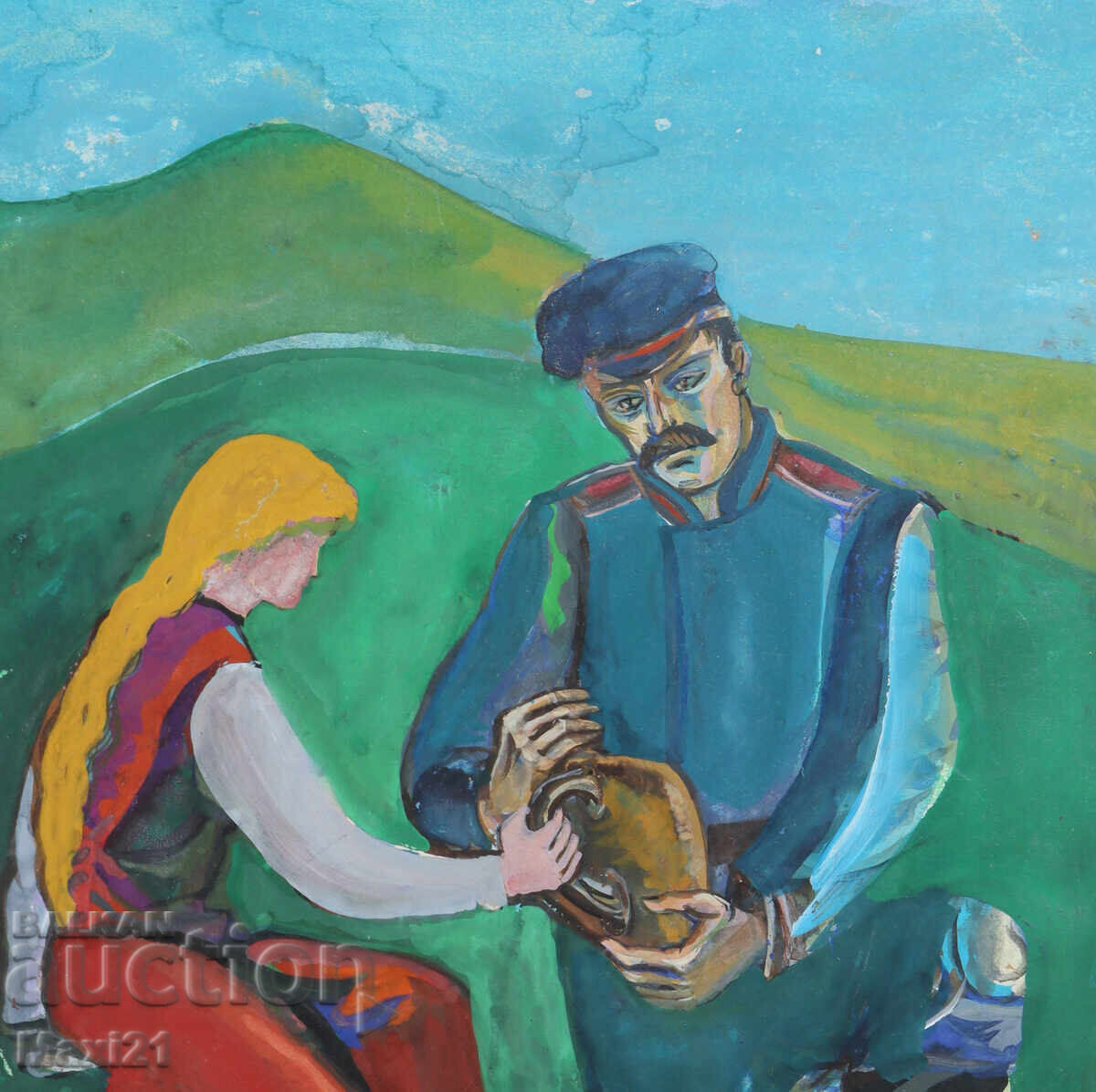 Παράδοση Παλαιό εικαστικό έργο γκουάς, σκηνή καθημερινής ζωής