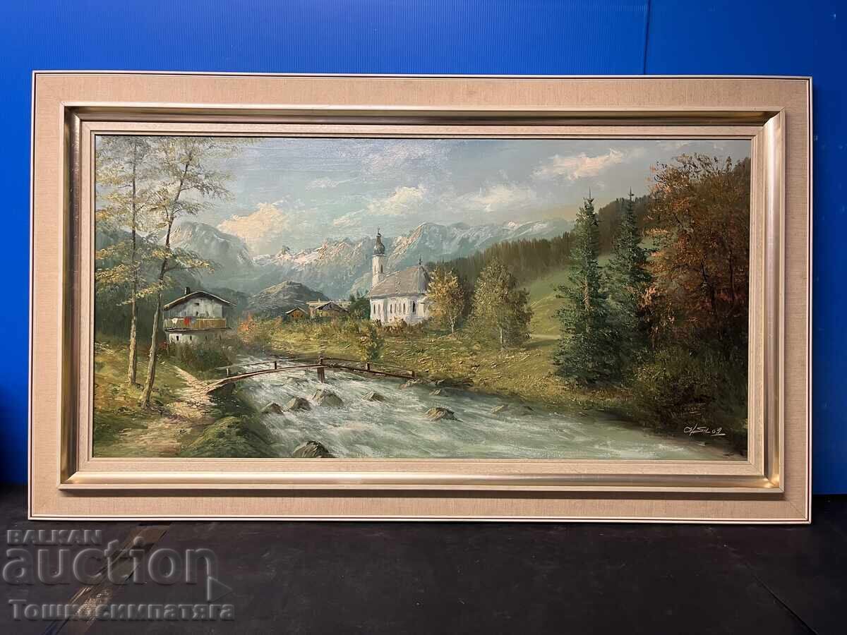 Όμορφο, ορεινό τοπίο σε καμβά με ελαιοχρώματα