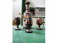 Σετ ξύλινων φλιτζανιών και μπουκάλι για ρακή