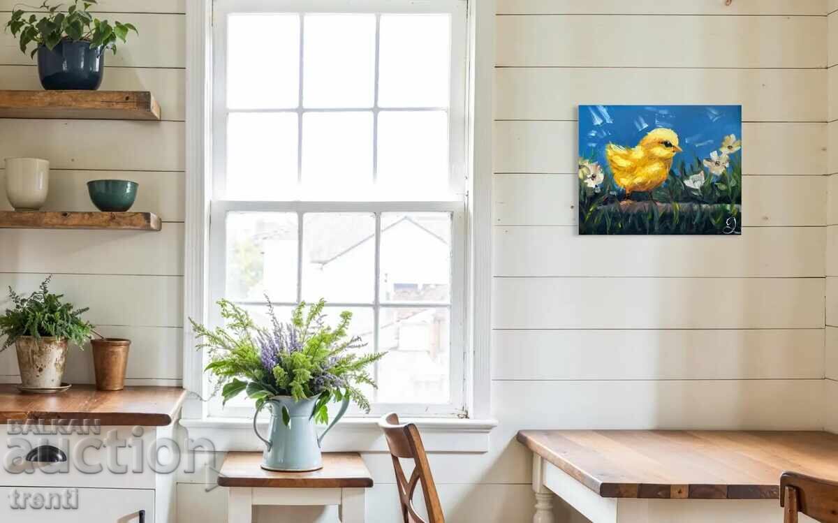 Auction  Oil painting with yellow chicken