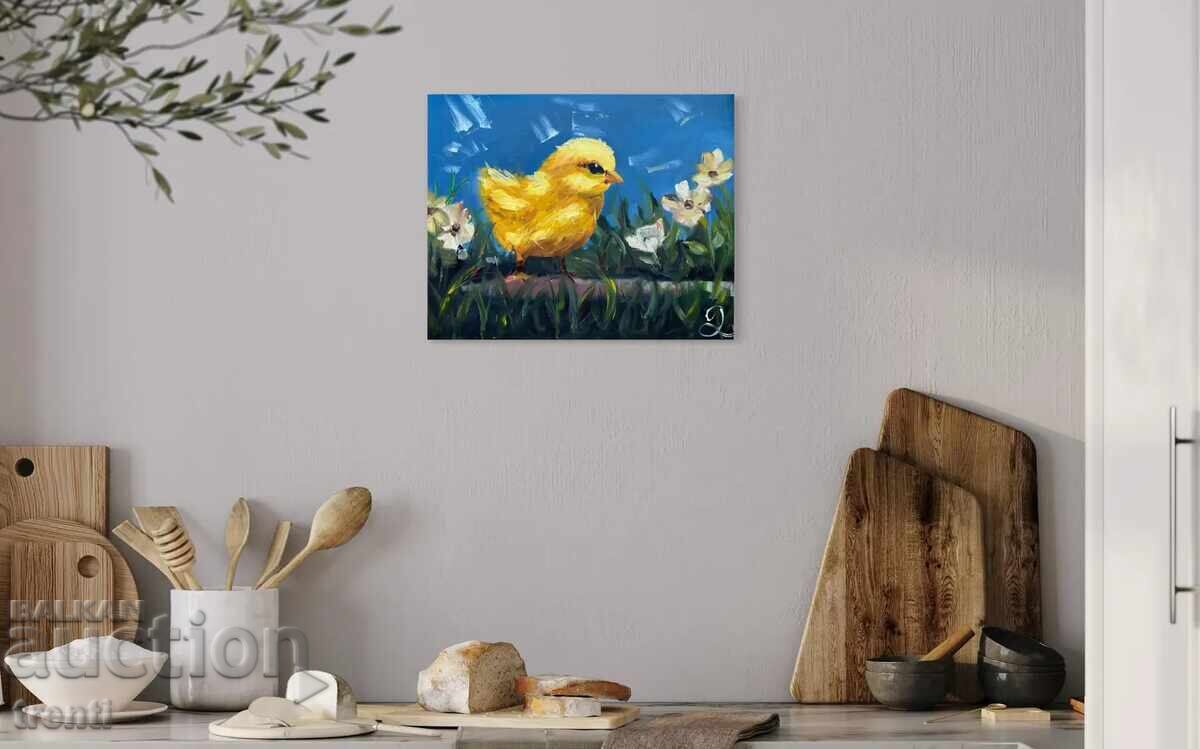 Delivery of Oil painting with yellow chicken