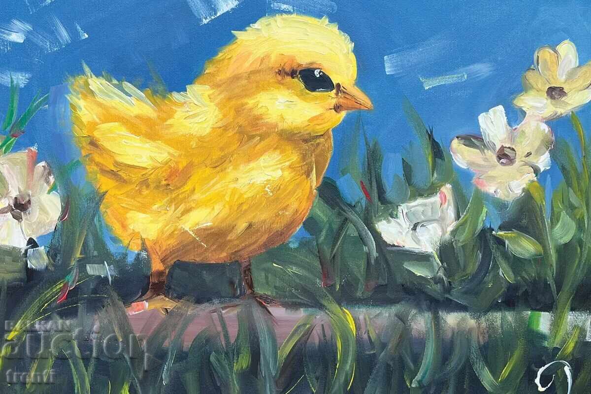 Oil painting with yellow chicken - 6