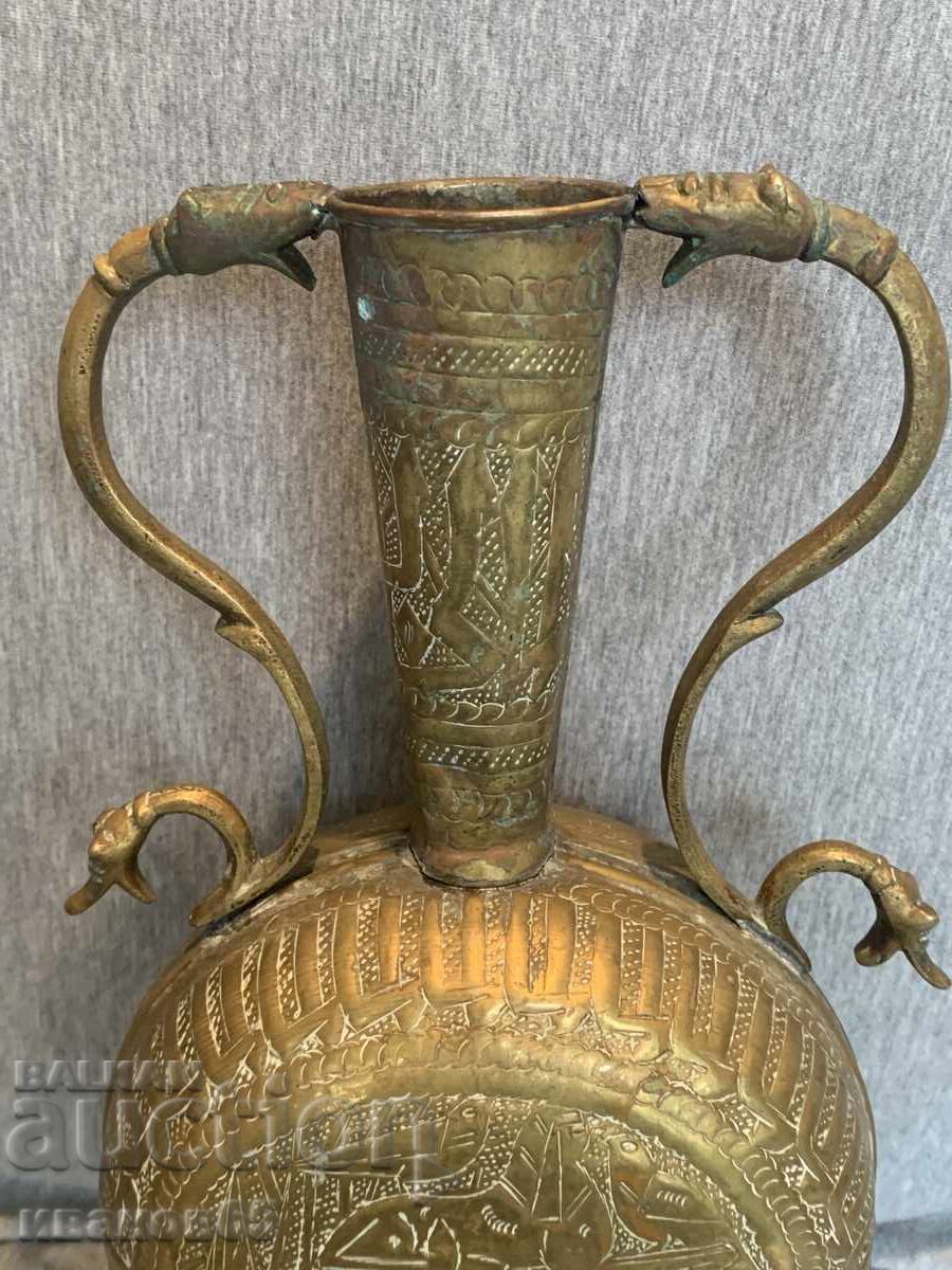 Brass pitcher/jug with decorative engravings and shaped handles with price 90.00 BGN | € 46.02 Brass pitcher/jug with decorative engravings and shaped handles with price 90.00 BGN | € 46.02