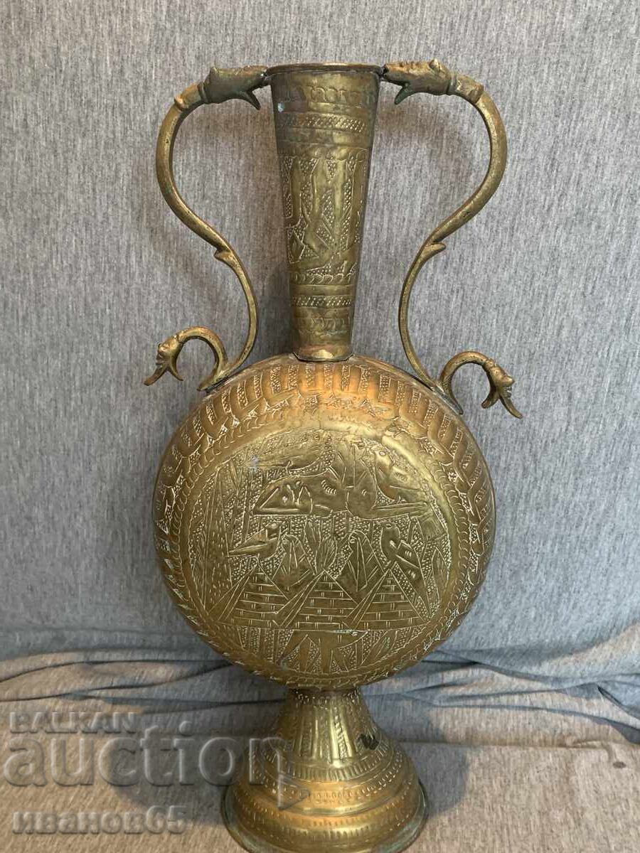 Brass pitcher/jug with decorative engravings and shaped handles Brass pitcher/jug with decorative engravings and shaped handles