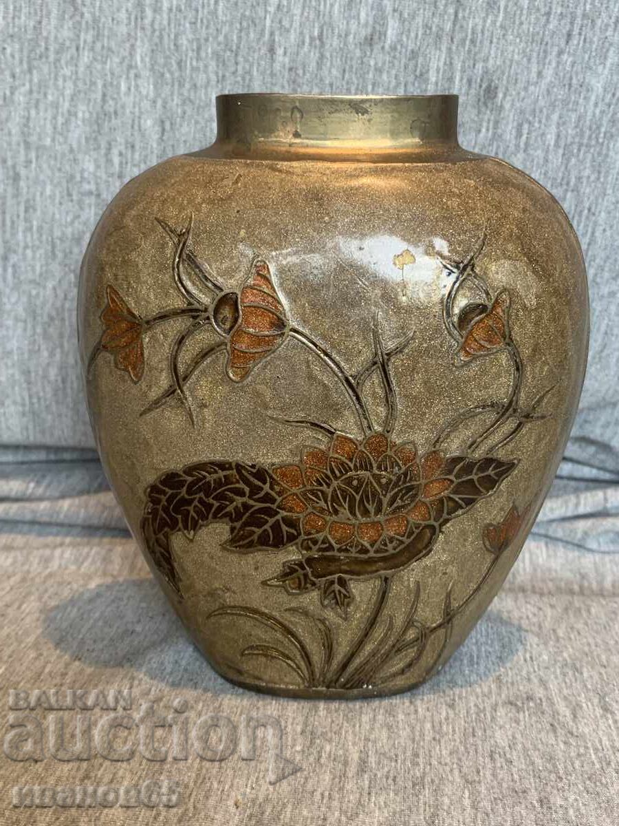 Brass vase with Cloisonne enamel: Floral bronze finish Brass vase with Cloisonne enamel: Floral bronze finish