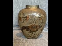 Brass vase with Cloisonne enamel: Floral bronze finish