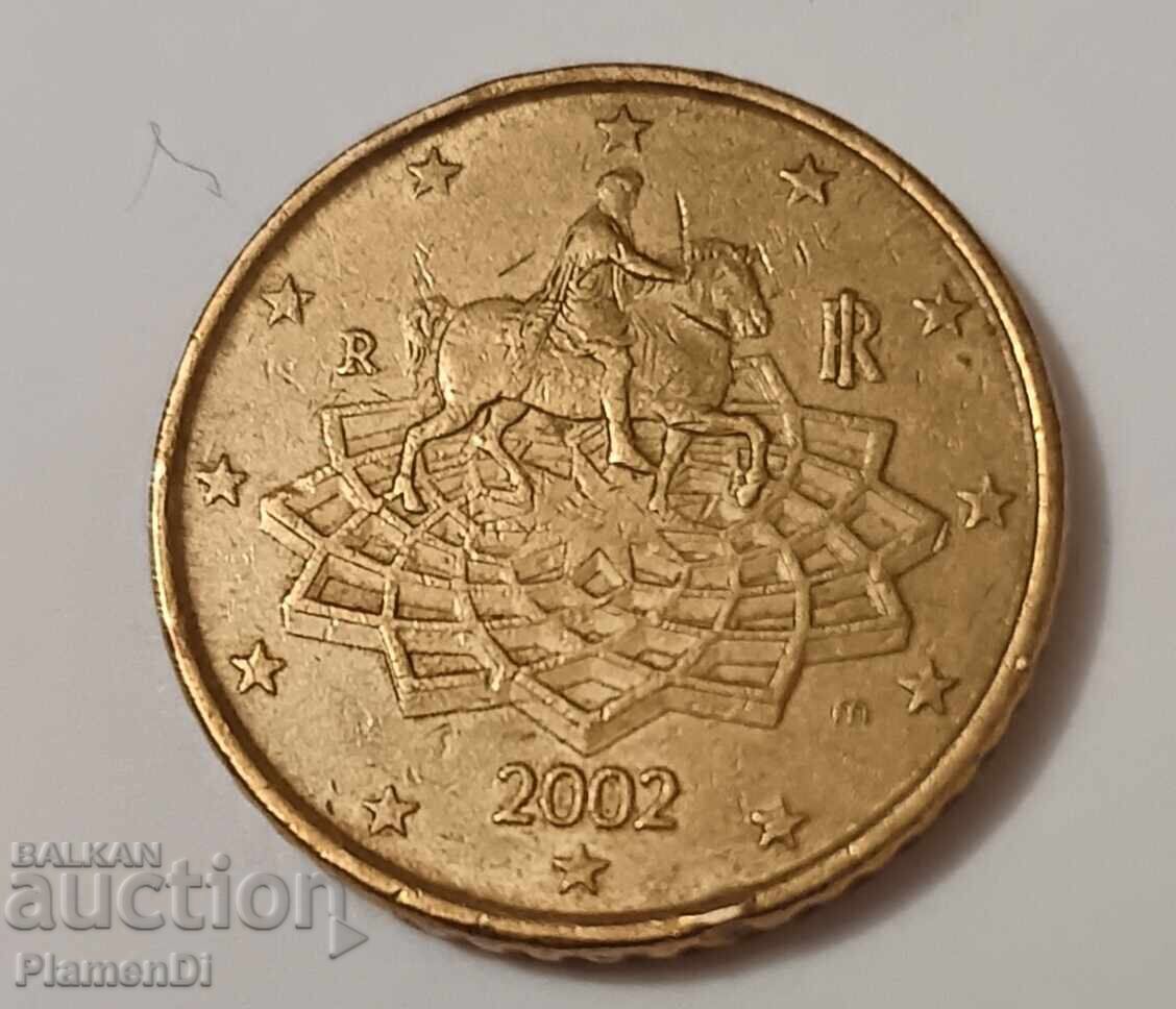 Монета от 50 евроцента Италия 2002 година. с цена 25.00 лв. | € 12.78 Монета от 50 евроцента Италия 2002 година. с цена 25.00 лв. | € 12.78