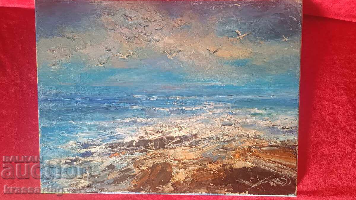 Old Sea Painting - Sea Tide (oil art krassart)