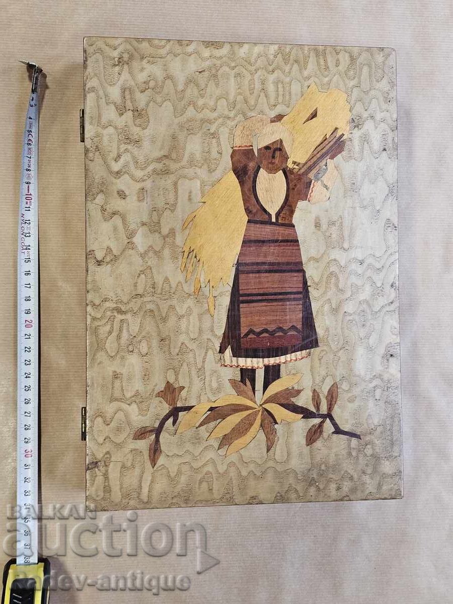 Auction Old Bulgarian wooden box with a reaper from the 1930s Auction Old Bulgarian wooden box with a reaper from the 1930s