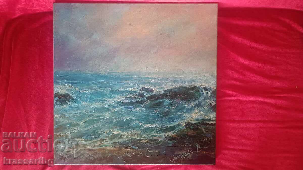 Стара морска картина - Морски прилив (oil art krassart)