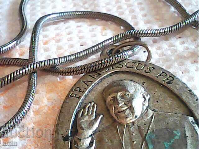 Auction  Silver necklace with Pope John Paul II medal, 925 silver