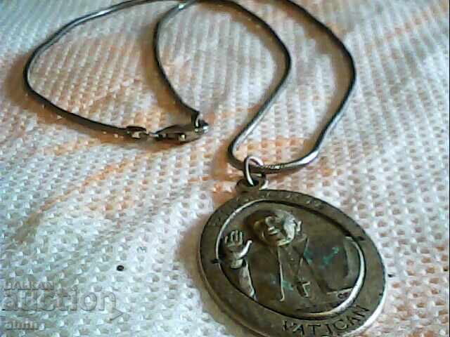 Silver necklace with Pope John Paul II medal, 925 silver