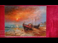 Old sea painting - Sea sunset (oil art krassart)