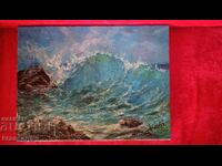 Old sea painting - Sea wave after (oil art krassart)