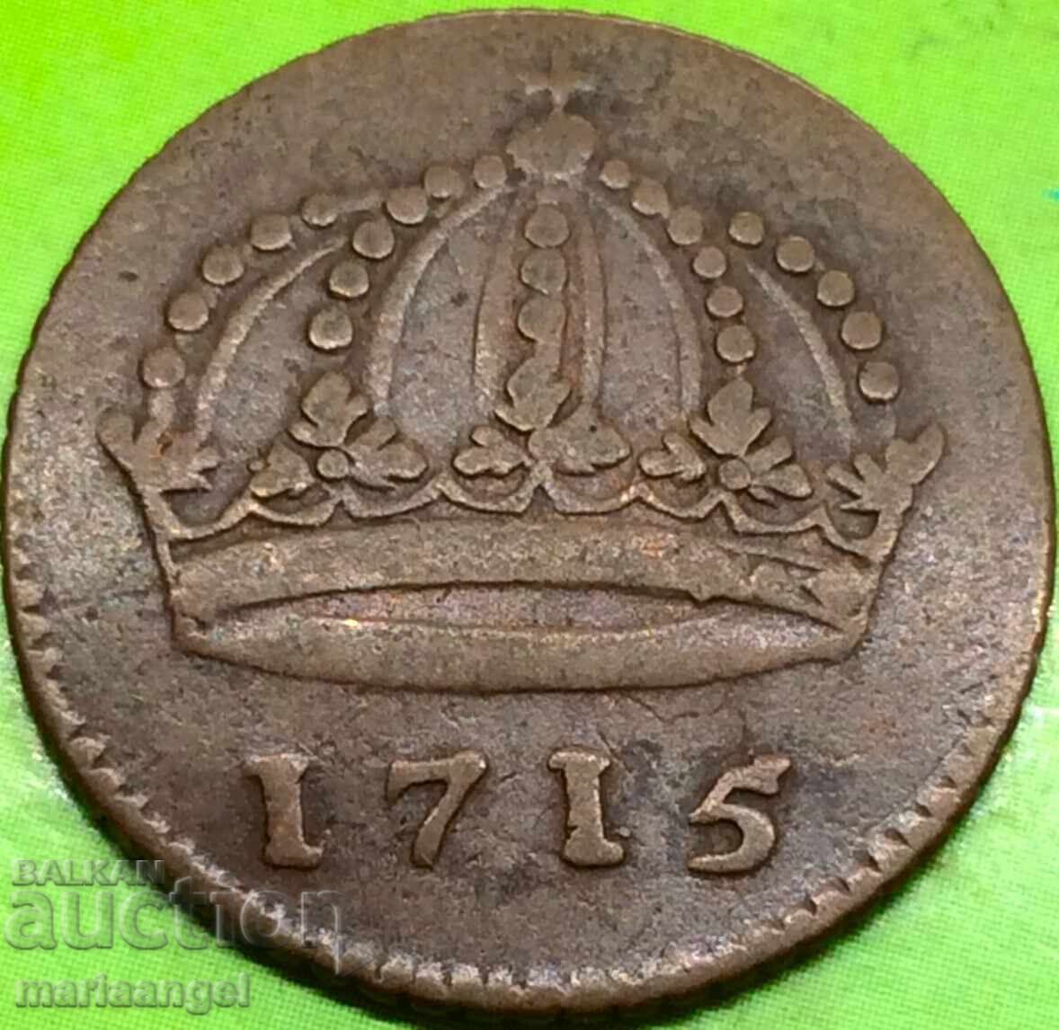 Licitație Suedia 1 Daler 1715 Carol al XII-lea Cupru