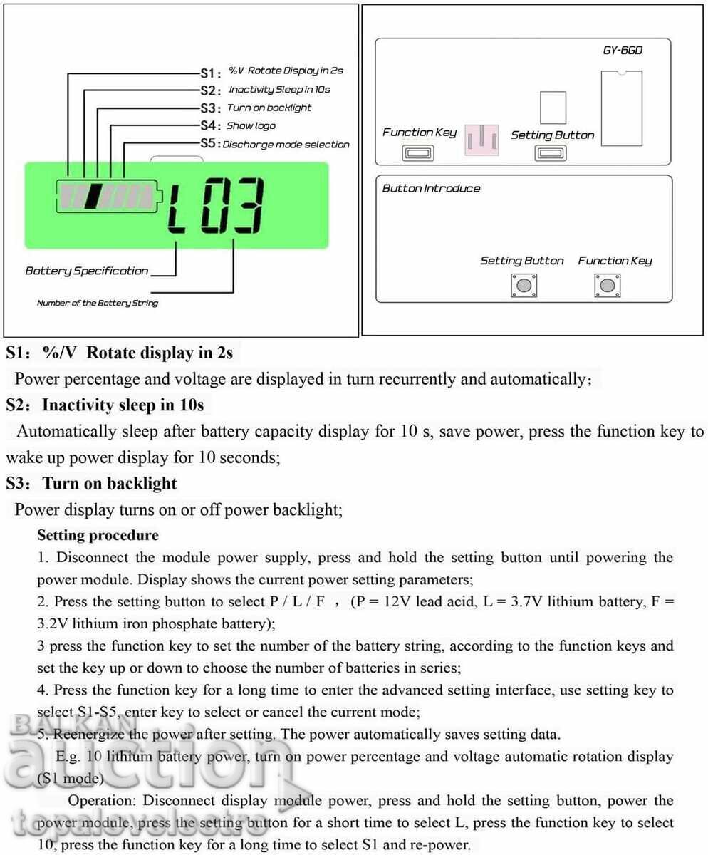 Delivery of 12V–84V Battery Capacity and Voltage Indicator