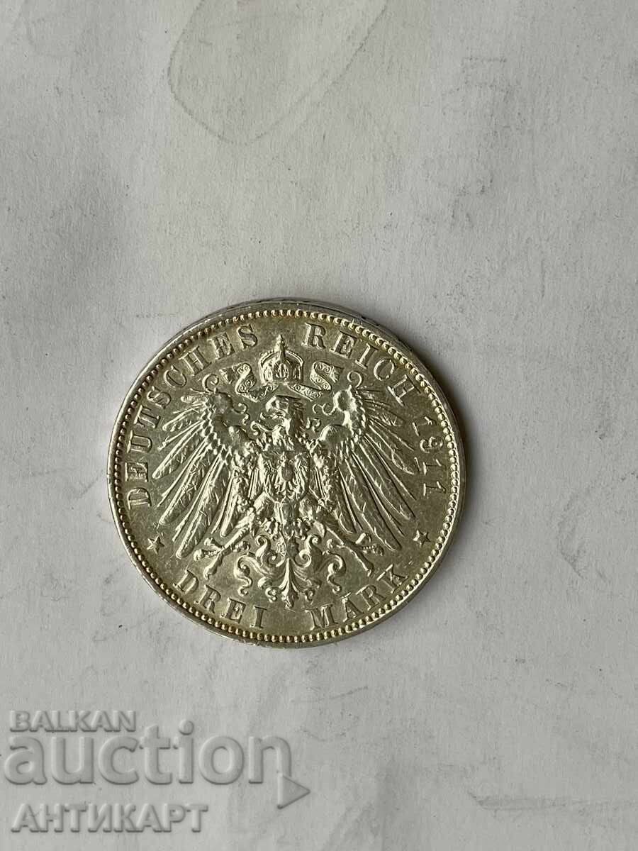 Germany Rare Silver Coin 3 Marks 1911 Saxony Silver with price 68.00 BGN | € 34.77