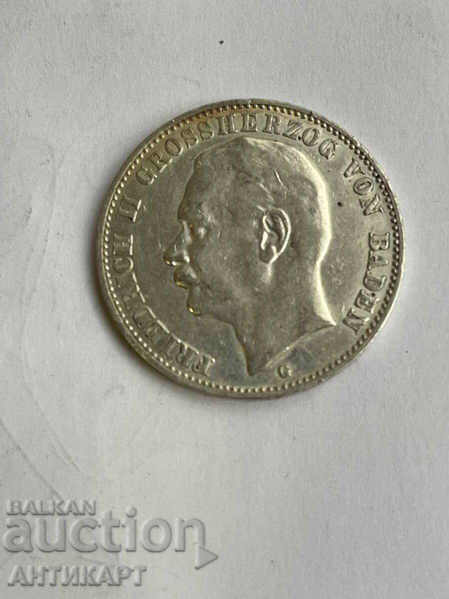 Germania monedă rară de argint 3 mărci 1912 Baden argint