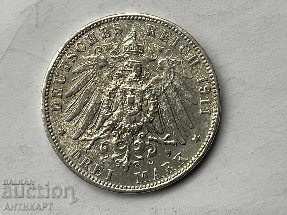 Auction Germany Rare Silver Coin 3 Marks 1911 Hamburg Silver Auction Germany Rare Silver Coin 3 Marks 1911 Hamburg Silver