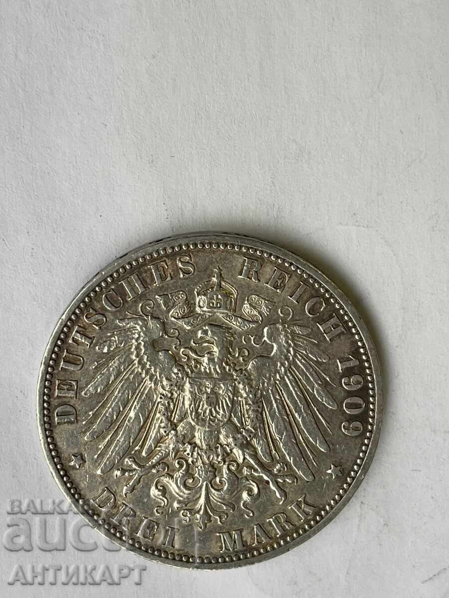 Γερμανία σπάνιο ασημένιο νόμισμα 3 μάρκα 1909 Αμβούργο ασήμι με τιμή 66.00 BGN | € 33.75 Γερμανία σπάνιο ασημένιο νόμισμα 3 μάρκα 1909 Αμβούργο ασήμι με τιμή 66.00 BGN | € 33.75