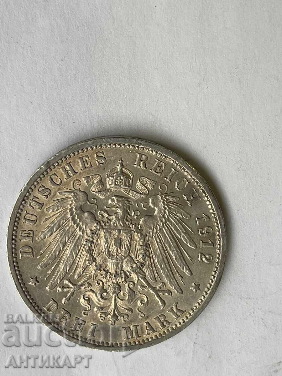 Silver coin row 3 marks 1912 Germany Württemberg with price 66.00 BGN | € 33.75 Silver coin row 3 marks 1912 Germany Württemberg with price 66.00 BGN | € 33.75