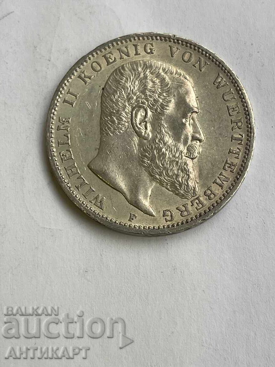 Silver coin row 3 marks 1912 Germany Württemberg Silver coin row 3 marks 1912 Germany Württemberg