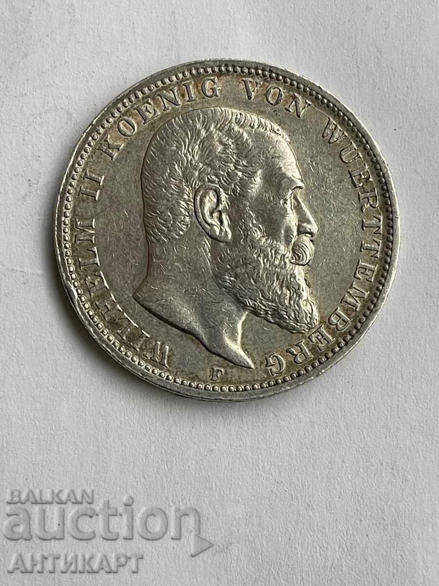 Row of silver coins 3 marks 1910 Germany Württemberg Row of silver coins 3 marks 1910 Germany Württemberg