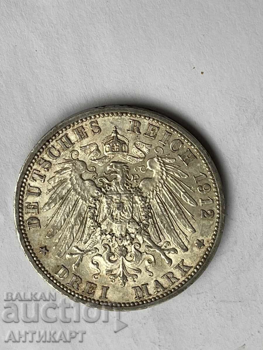 Γερμανία σπάνιο ασημένιο νόμισμα 3 μάρκα 1912 Πρωσία ασήμι Γερμανία σπάνιο ασημένιο νόμισμα 3 μάρκα 1912 Πρωσία ασήμι
