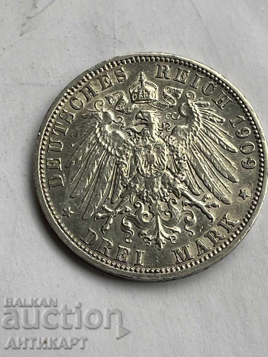 Germany Rare Silver Coin 3 Mark 1909 Prussia Silver Germany Rare Silver Coin 3 Mark 1909 Prussia Silver