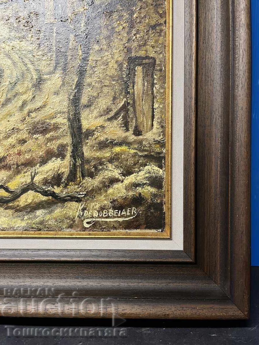 Tablou frumos de iarnă pe pânză cu vopsele de ulei cu preț 240.00 BGN | € 122.71