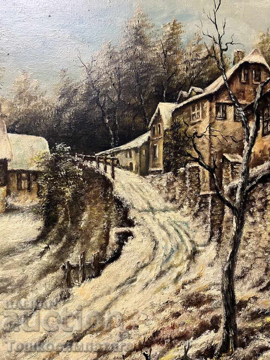 Livrarea Tablou frumos de iarnă pe pânză cu vopsele de ulei