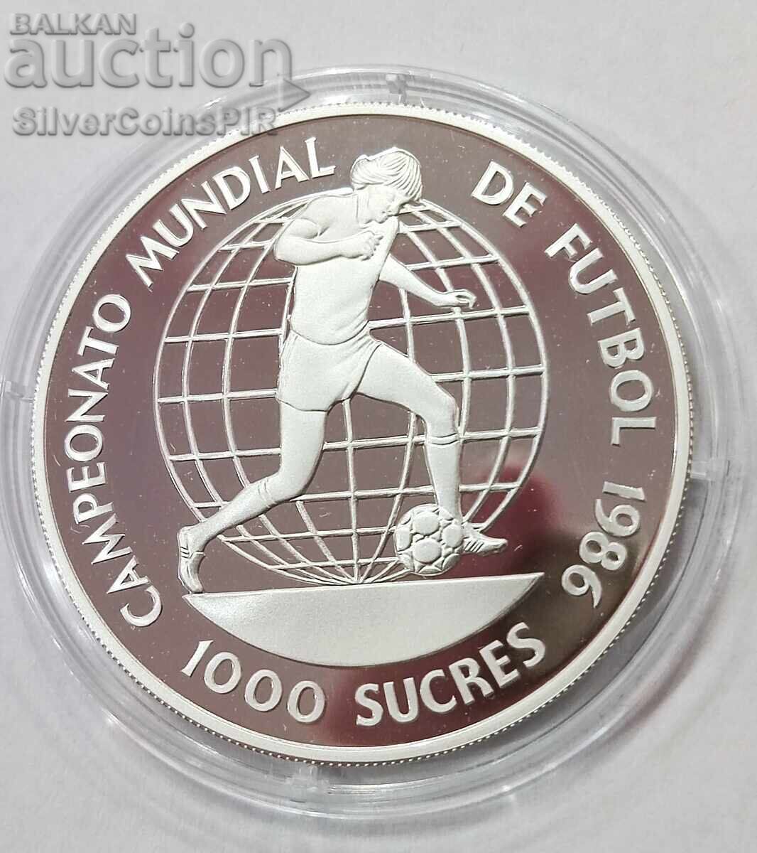 Silver 1000 Sucres Football 1986 Ecuador with price 72.00 BGN | € 36.81 Silver 1000 Sucres Football 1986 Ecuador with price 72.00 BGN | € 36.81