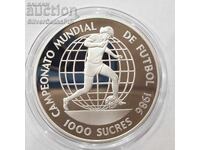 Silver 1000 Sucres Football 1986 Ecuador