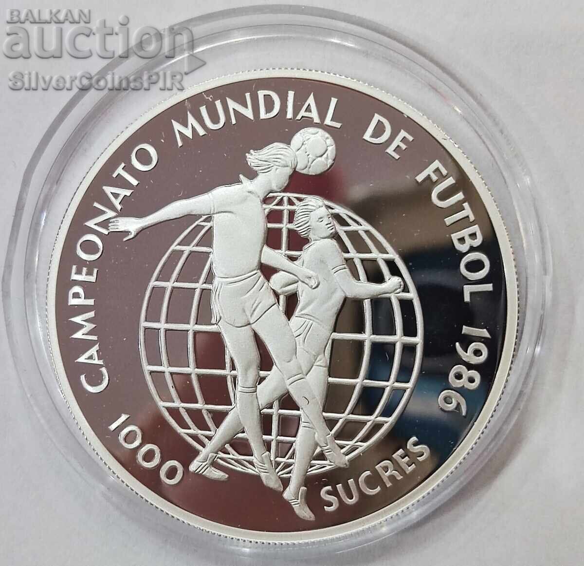 Auction Silver 1000 Sucres Football 1986 Ecuador Auction Silver 1000 Sucres Football 1986 Ecuador
