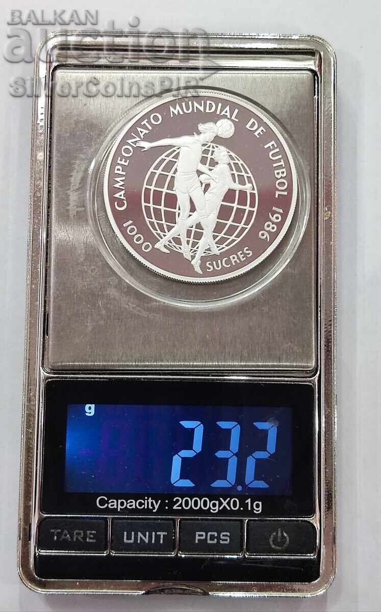 Silver 1000 Sucres Football 1986 Ecuador - 5 Silver 1000 Sucres Football 1986 Ecuador - 5