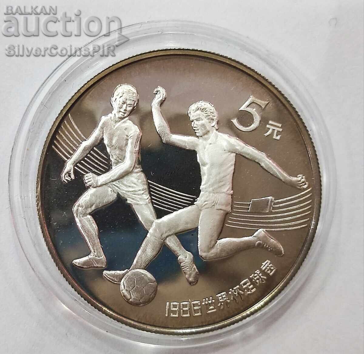 Silver 5 Yuan Football 1986 China Silver 5 Yuan Football 1986 China
