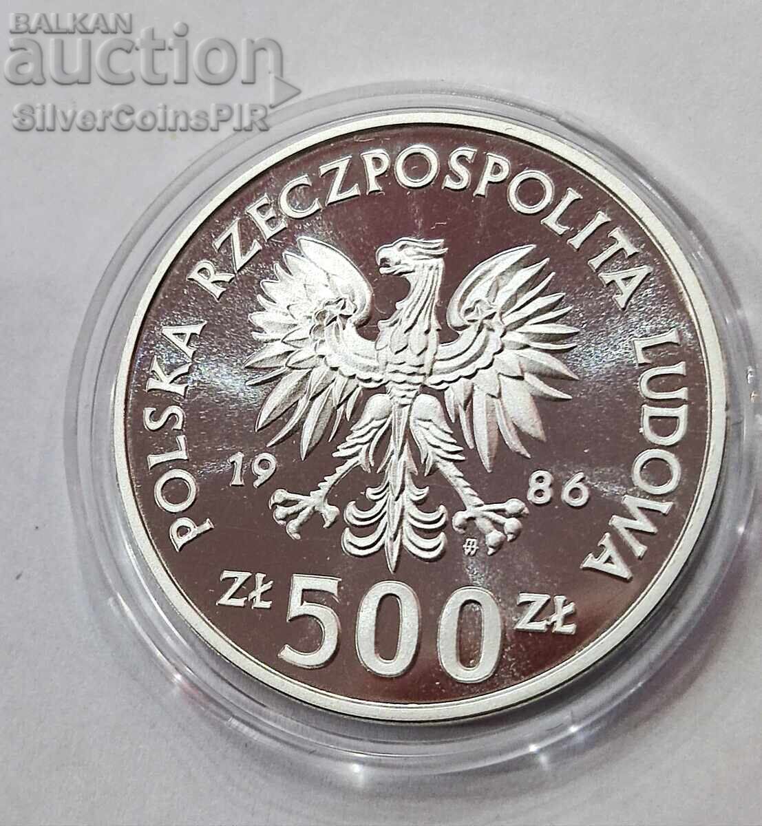 Silver 500 Zloty Football 1986 Poland - 5 Silver 500 Zloty Football 1986 Poland - 5