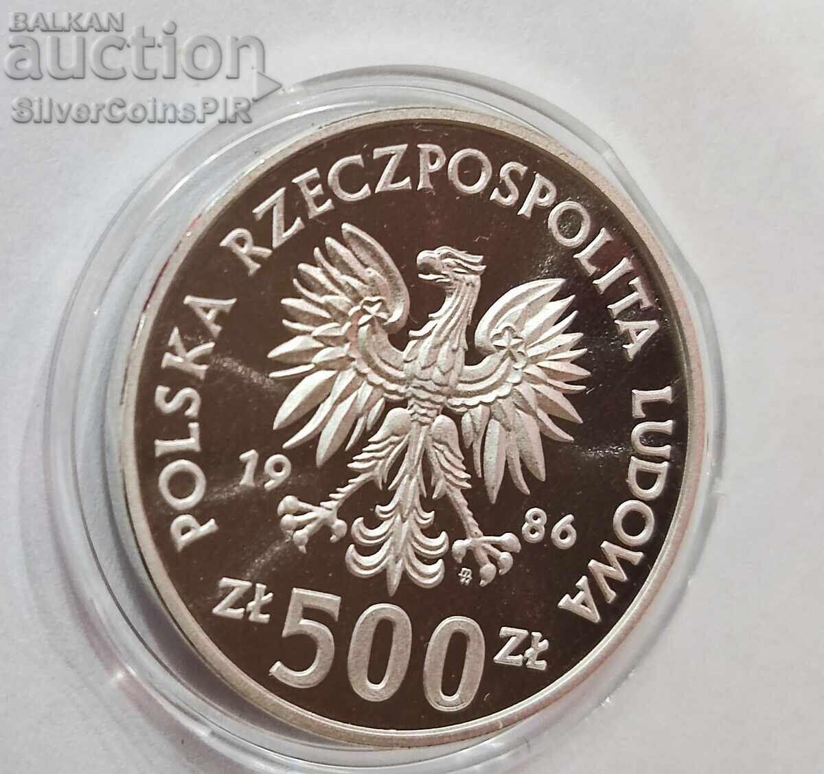 Silver 500 Zloty Football 1986 Poland - 6 Silver 500 Zloty Football 1986 Poland - 6
