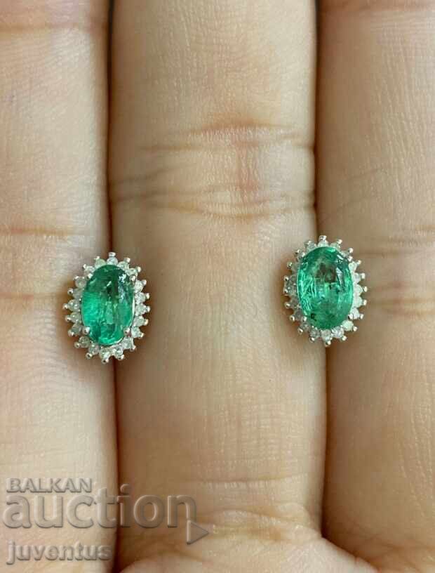 SILVER EARRINGS WITH EMERALD AND DIAMONDS SILVER EARRINGS WITH EMERALD AND DIAMONDS