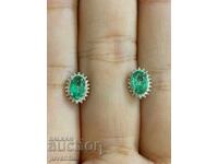 Ασημένια Σκουλαρίκια με Σμαράγδια και Διαμάντια