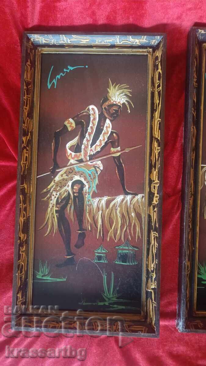 Акрилен триптих Кралски танцьори от Бурунди с цена 100.00 лв. | € 51.13