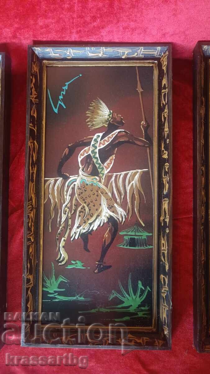 Аукцион Акрилен триптих Кралски танцьори от Бурунди