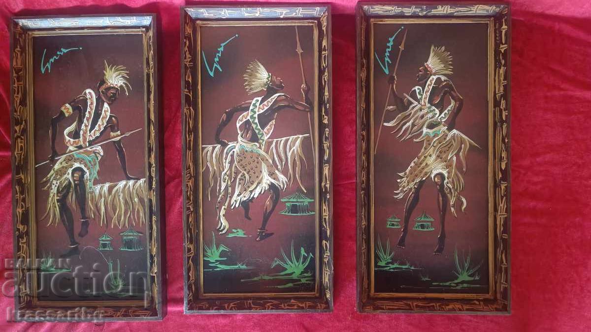 Акрилен триптих Кралски танцьори от Бурунди