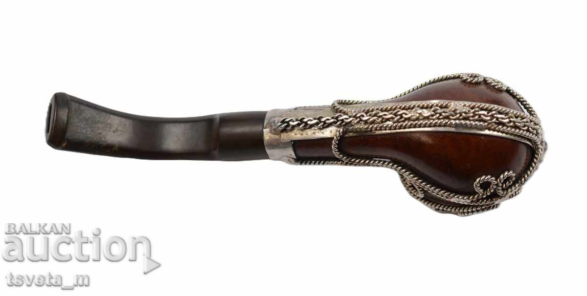 Αρχαία πίπα διακοσμημένη με μεταλλικά στολίδια - 5