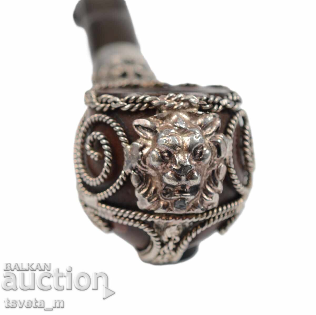 Αρχαία πίπα διακοσμημένη με μεταλλικά στολίδια - 6