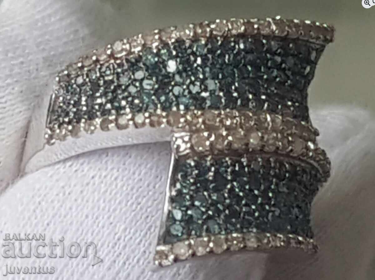 SILVER RING WITH BLUE AND WHITE DIAMONDS CERTIFICATE with price 980.00 BGN | € 501.07