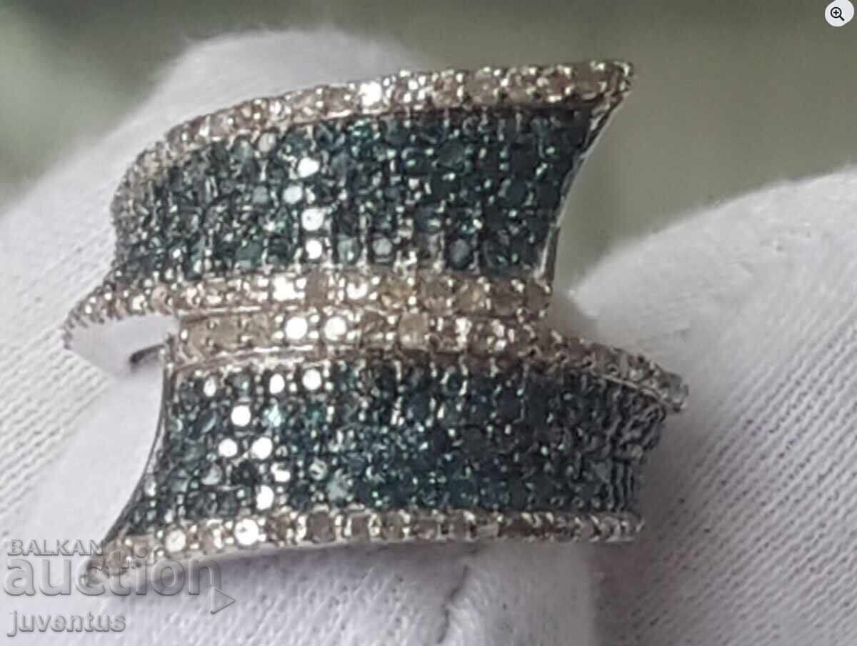 SILVER RING WITH BLUE AND WHITE DIAMONDS CERTIFICATE