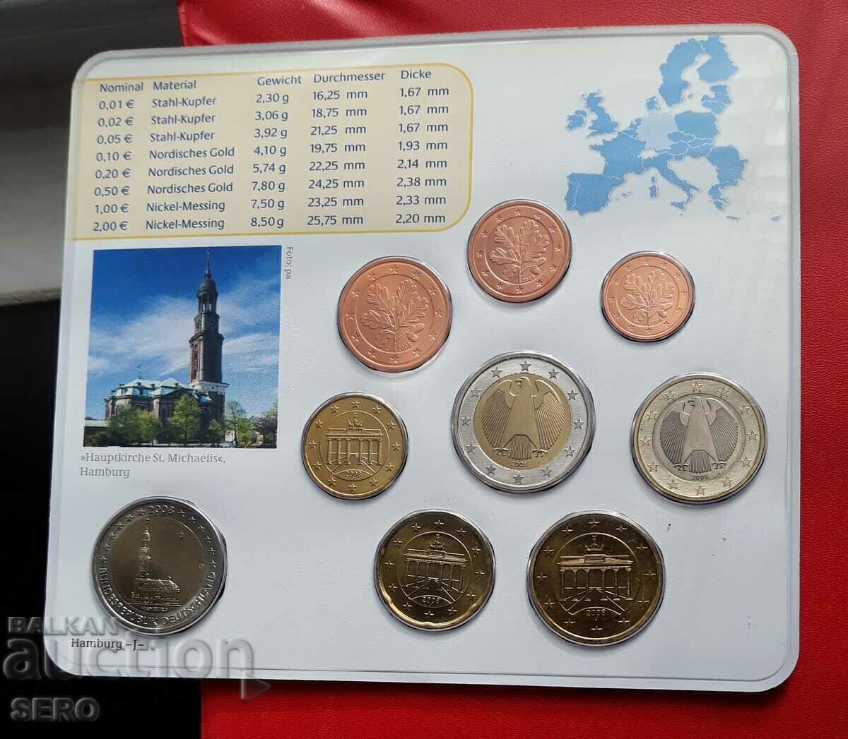 Germania SET 2008 J-Hamburg de 9 monede/2x2 euro/ cu preț 17.01 BGN | € 8.70