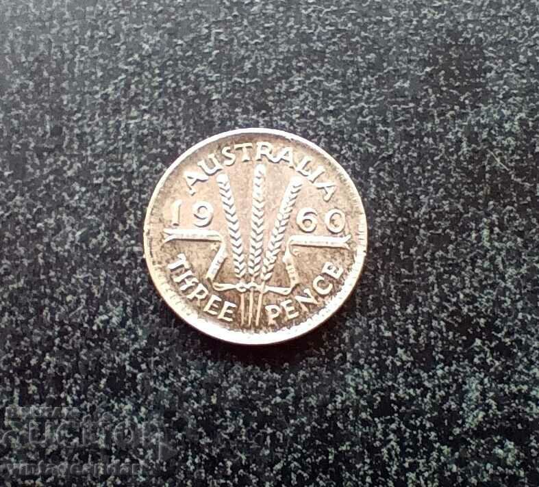 3 pence 1960, Australia, silver, silver coin 3 pence 1960, Australia, silver, silver coin